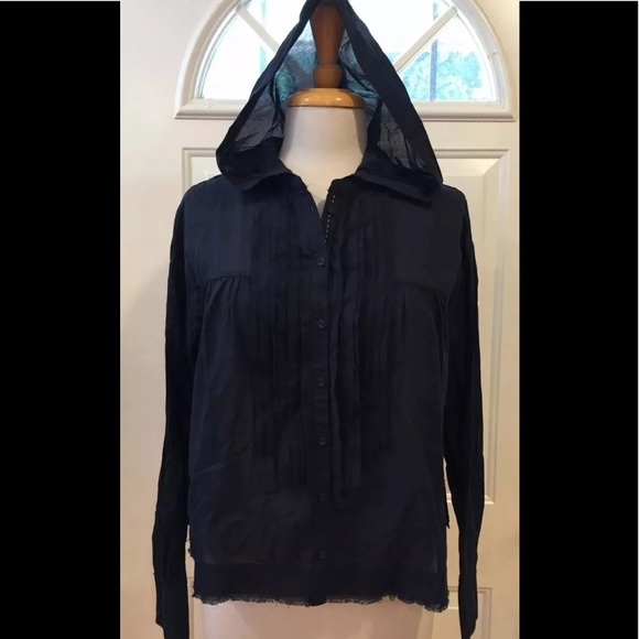 Free people hooded cotton shirt top blouse relaxed fit navy S - Picture 6 of 12